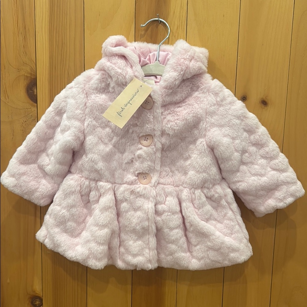 First Impressions Pink Pea Coat Faux Fur